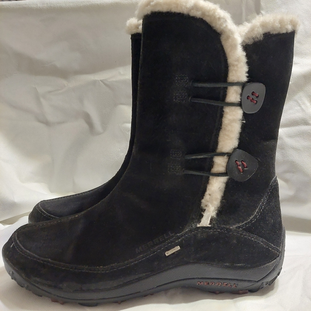 Merrell Black Yarra Boots Suede Waterproof 200 Gram Pimaloft Insulation Women 11